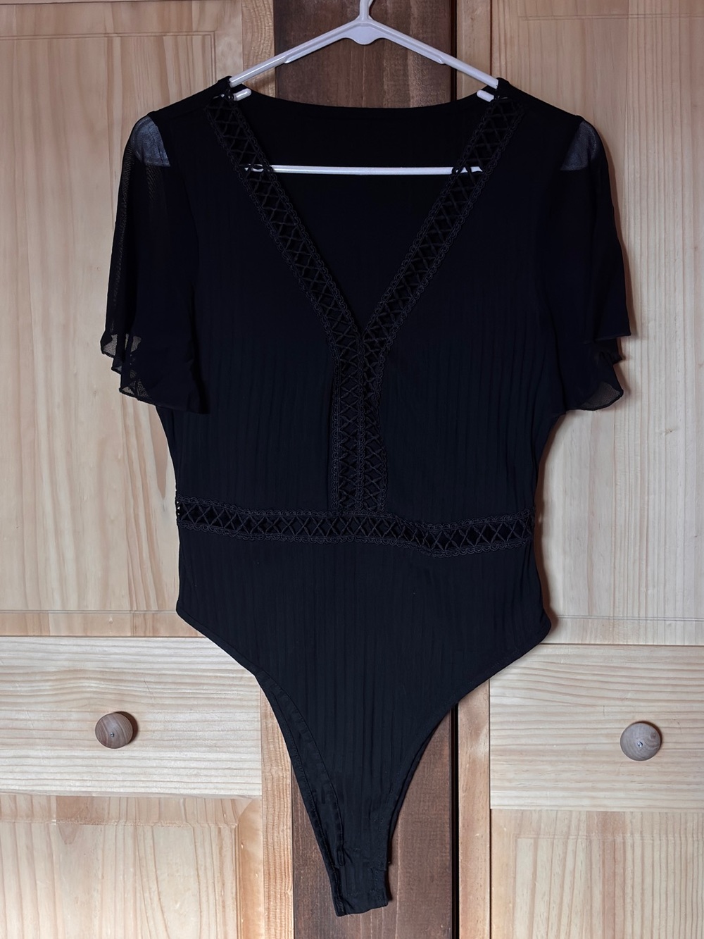 Black Lace-Detail V-Neck Bodysuit